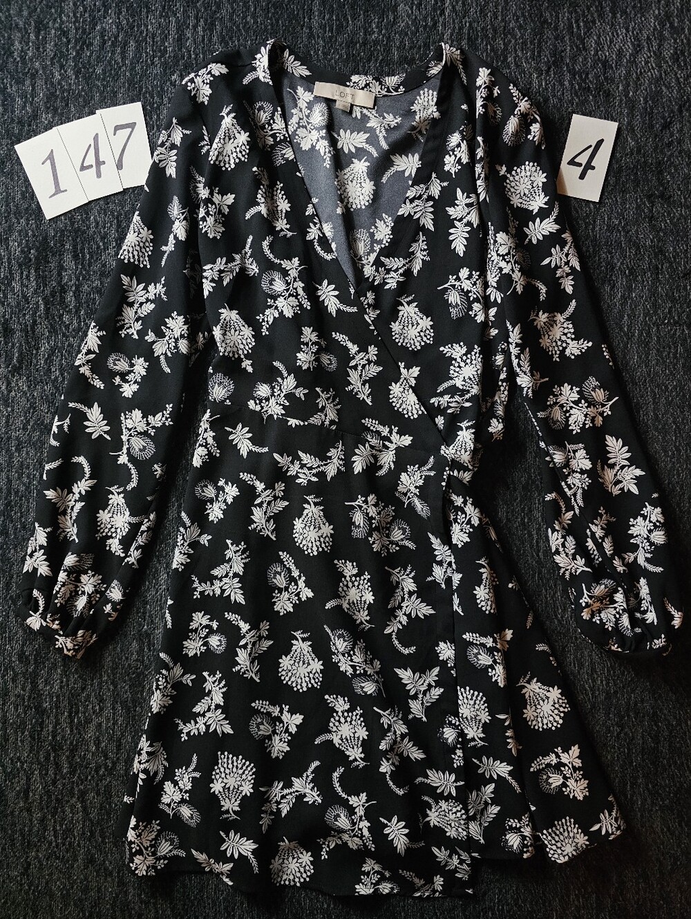 Loft Floral Wrap Dress — Black & White